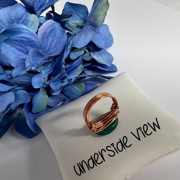 GREEN Quartz Copper Wire Wrap Ring - Picture 6 of 11